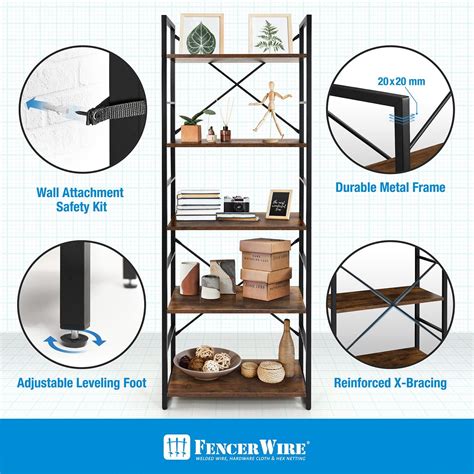 Buy Fencer Wire 5 Tier Free Standing Shelf , 24 Inch Width Bookshelf ...