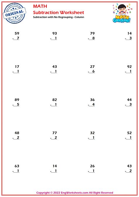 2 Digits minus 1 Digit Subtraction Worksheets and Exercise ...