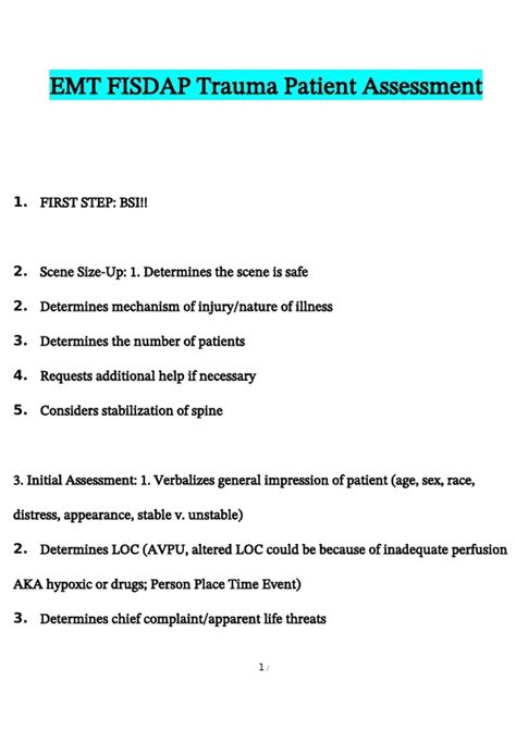 EMT FISDAP Trauma Patient Assessment QUESTIONS AND VERIFIED ANSWERS ...