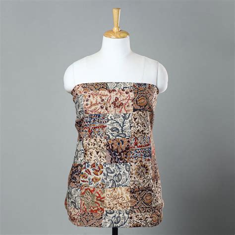Buy Kalamkari Block Printed Patchwork Cotton Kurta Material - (2.5 ...