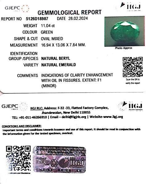11.04/CT Natural Panna Stone with Govt. Lab Certificate (16650 ...