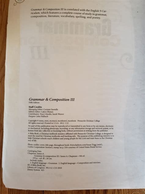 A Beka Grammar and Composition III, 9th grade, 5th Ed Teacher Key for ...