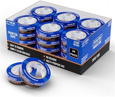 STIX-ON 1.41 1.5 Inch Wide Painter Tape, 24 Rolls Paint Tape, Blue ...