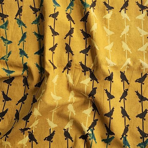 Pure Cotton Ajrak Yellow With Black and Green birds stripes Hand Block ...