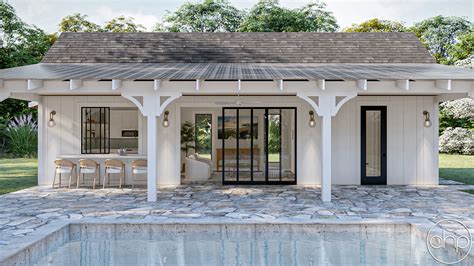 Modern Farmhouse Style Pool House Plan | Cove Creek