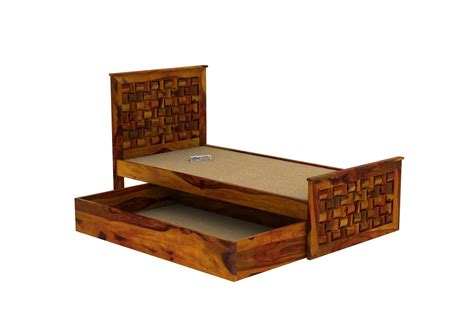 Buy Hover Single Bed with Drawer Storage ( Honey Finish ) Online in ...