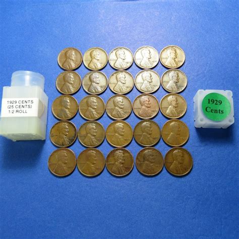 LOT OF 25 - HALF ROLL of 1929 LINCOLN WHEAT CENTS (25-CENTS) LOT B304 ...