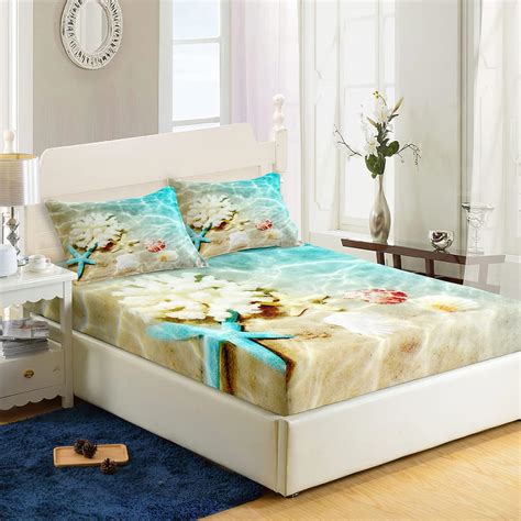 Amazon.com: AILONEN Ocean Themed Fitted Sheet, Beach Theme Bed Sheets ...