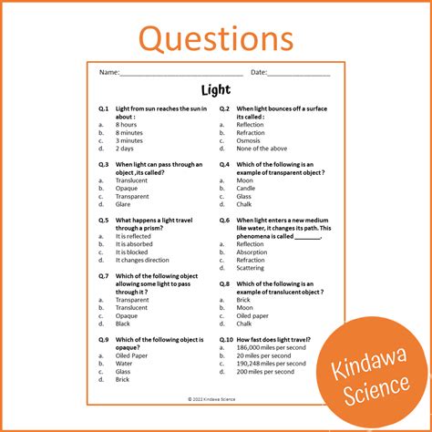 Light Reading Comprehension Passage and Questions | Printable PDF ...