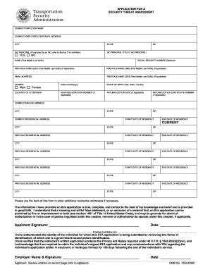 TSA Application for a Security Threat Assessment - Blank Fillable ...