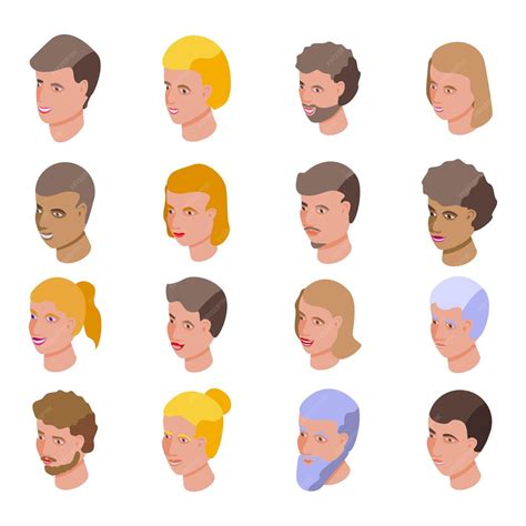 Smiling people icons set. isometric set of smiling people icons for web ...