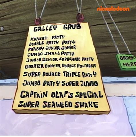 Spongebob Krusty Krab Menu