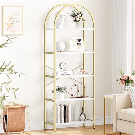 Buy IDEALHOUSE Bookshelf 5 Tier Bookcase Arched Display Racks Tall ...