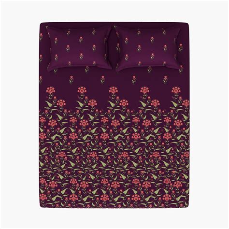 Buy BICHAUNA Sapphire Cotton 104TC Floral Printed 3Pcs Queen Bedsheet ...