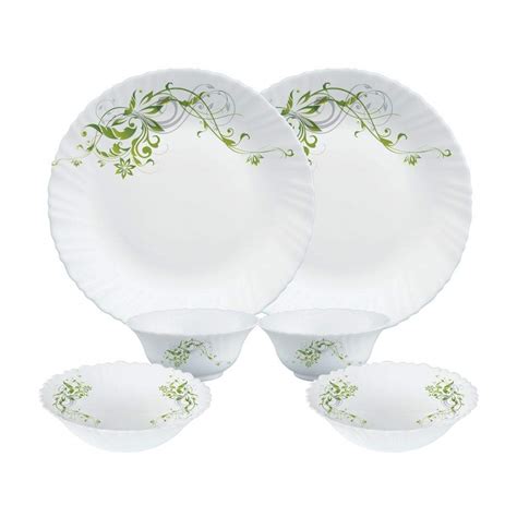 Larah by Borosil Fluted Series Erba Opalware Dinner Set | 6 Piece for ...