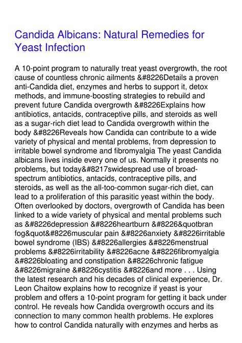 PPT - Read Book Candida Albicans: Natural Remedies for Yeast Infection ...