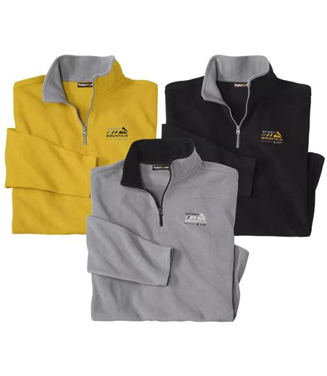 Pack of 3 Men's Microfleece Pullovers - Yellow Black Grey | Atlas For Men