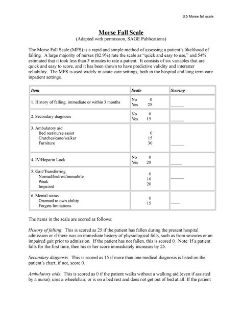 Morse fall scale - S Morse fall scale Morse Fall Scale (Adapted with ...