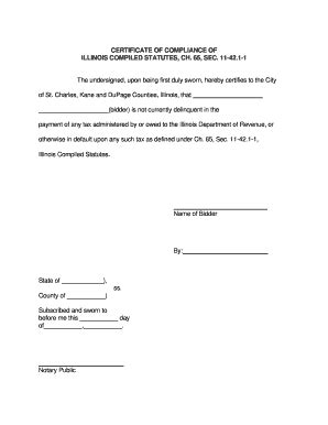 Fillable Online stcharlesil Certificate of Compliance with Illinois ...