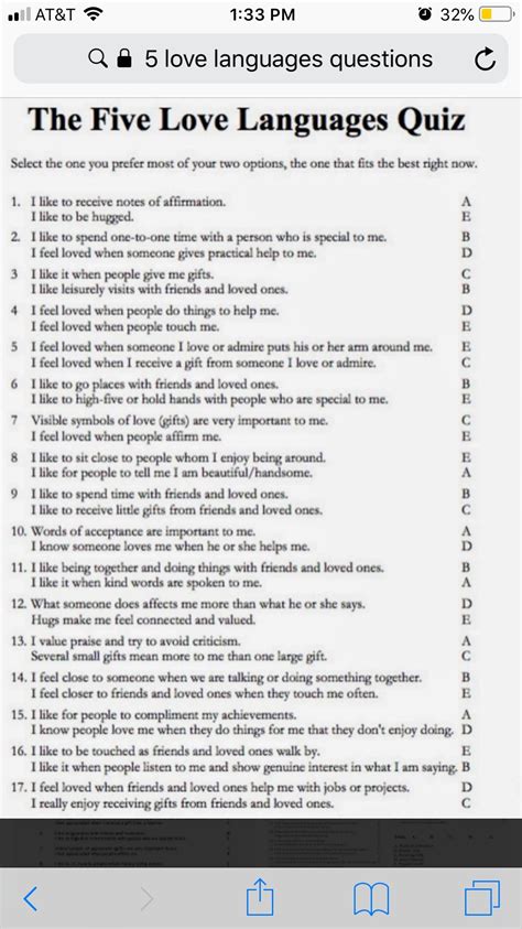 Love Languages Quiz Printable | Printable AT A GLANCE