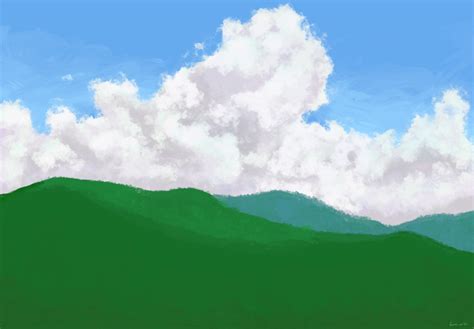 Landscape Drawing Green Hills Blue Sky Graphic by faraharfh · Creative ...