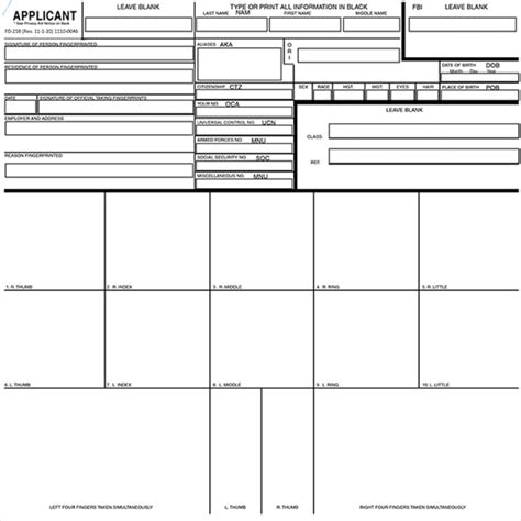 Applicants Fingerprint Card Form Fd-258 Revised 11/01/20 | U.S ...