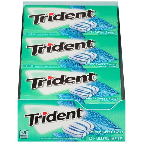 Trident Minty Sweet Twist Sugar Free Gum, 12 Packs of 14 Pieces (168 ...