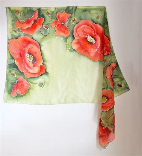 Buy Hand Painted Silk Scarf With Poppies. Hand Painted Big Long Silk ...