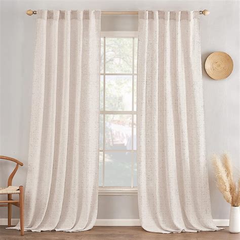 Amazon.com: Slozzi Natural White Linen Curtains 96 inches Long Rod ...