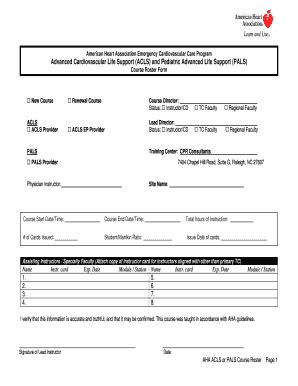 AHA ACLS PALS Course Roster Form - Blank Fillable Template | Fill Out ...