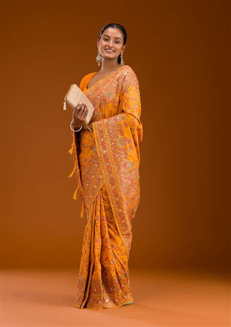 Buy Yellow Cutdana Art Silk Saree - Koskii