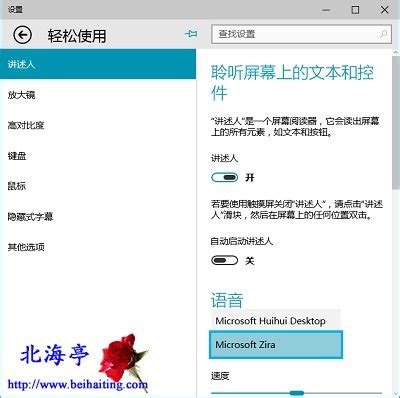 Win10讲述人怎么选择语音发音人(huihui或Zira)?_北海亭-最简单实用的电脑知识、IT信息技术网站
