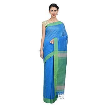 Buy THE WEAVE TRAVELLER Handloom Twist Cotton Saree With Stripes And ...