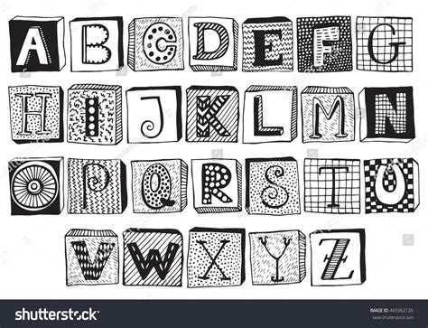 Hand Drawn Fancy Alphabet On Blocks Stock Vector (Royalty Free ...