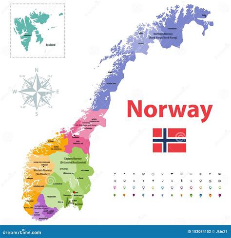 Norway Counties Vector Map, Colored by Regions Stock Vector - Illustration of hedmark, oslo ...