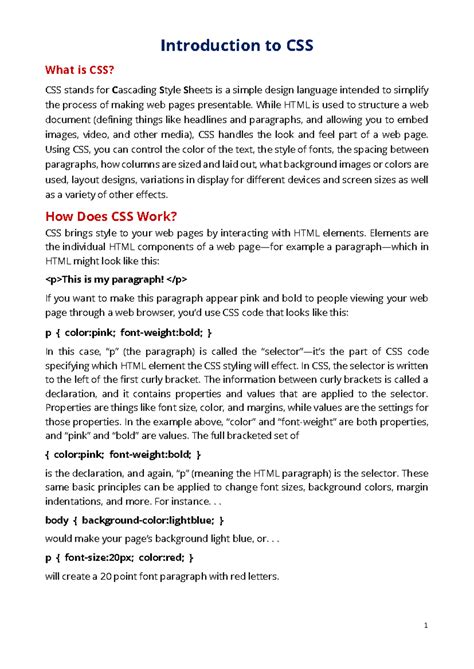 CSS-1 - Introduction to CSS What is CSS? CSS stands for Cascading Style ...