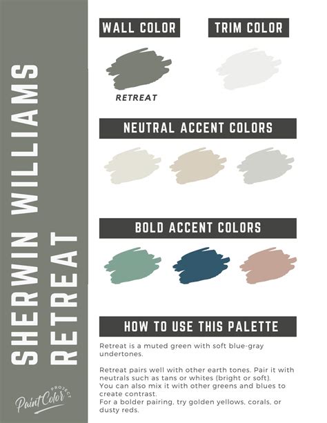 Sherwin Williams Retreat Paint Color Palette - The Paint Color Project