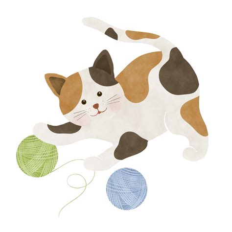 Cartoon Cat Playing With Yarn