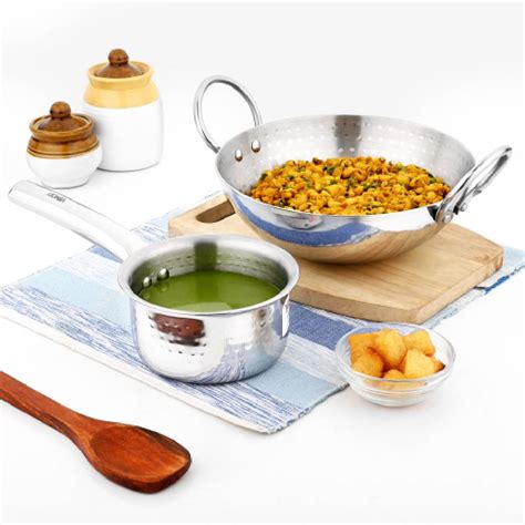 Vinod - Claro Heavy Gauge Stainless Steel Hammered Kadai 2.4 Liter (24 ...