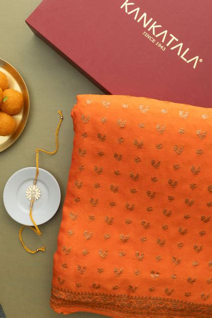 Georgette Brocade Orange Saree | Kankatala