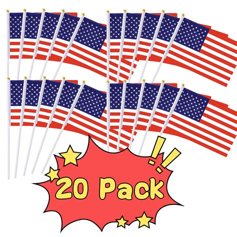 20 Pack Mini American Flags 5.6x8.4 US American Hand Held Stick Flags ...