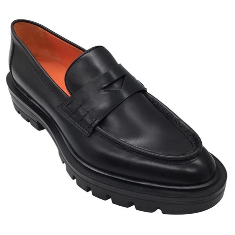 Santoni Black Feline Leather Lug-Sole Loafers ref.964194 - Joli Closet