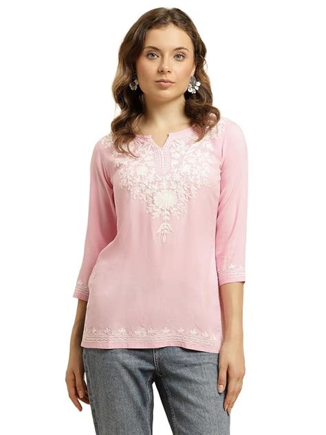 Buy QAZMI Kashmiri Embriodered Short Kurti Light Pink Aari Short_XS at ...