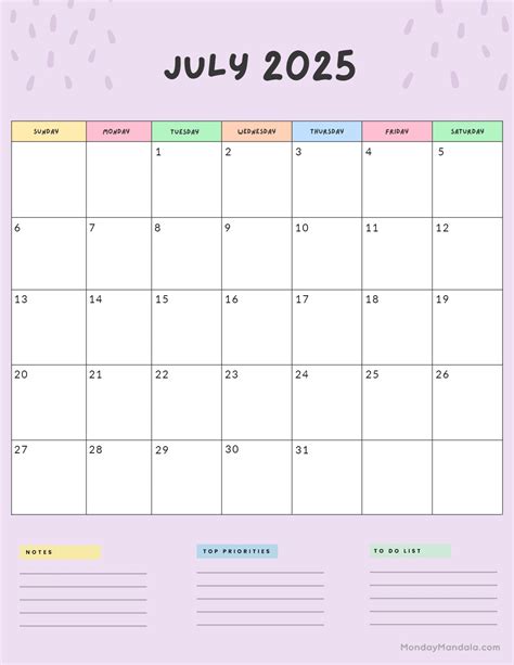 Printable Calendar 2025 July