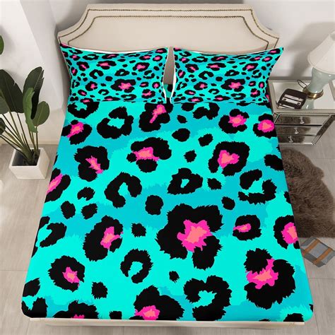 Turqoise Cheetah Print Bed Sheets Black Pink Leopard Print Fitted Sheet ...