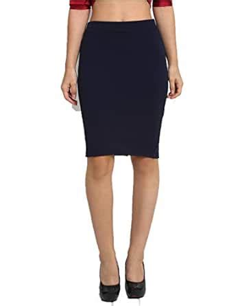 Buy NEUDIS Women Navy Blue Polyester Lycra High Waist Pencil Midi Skirt ...