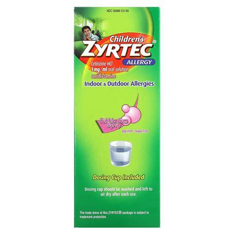 Zyrtec, Children's Allergy, Relief Syrup, 2+ Years, Bubble Gum, 4 fl oz ...