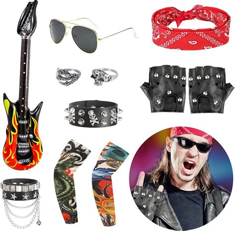 FASBET 11Pcs Rock Star Fancy Dress Punk Accessories Rockstar ...