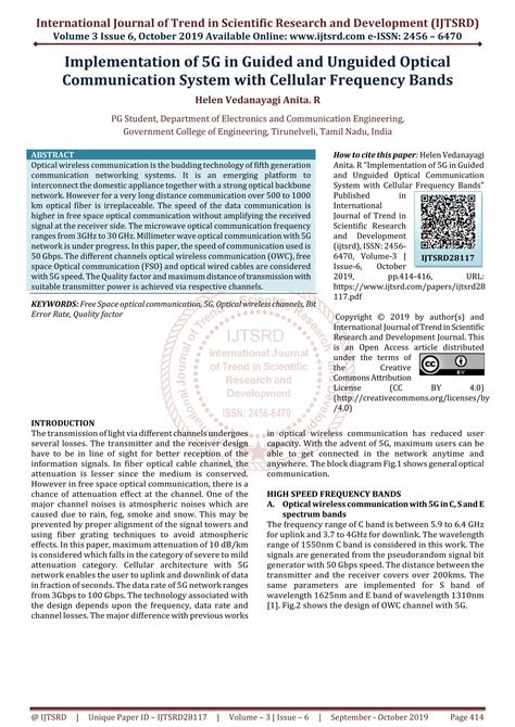 Implementation of 5G in Guided and Unguided Optical Communication System with Cellular Frequency ...