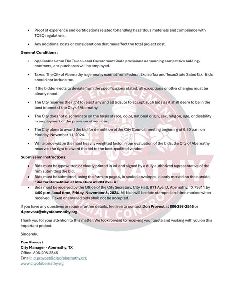 Request for Bids - City of Abernathy